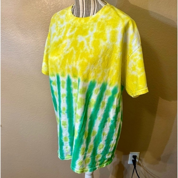 Tie Dye T-Shirt Large Gildan Yellow Green White Short-Sleeved 100% Cotton Tee - Picture 6 of 12
